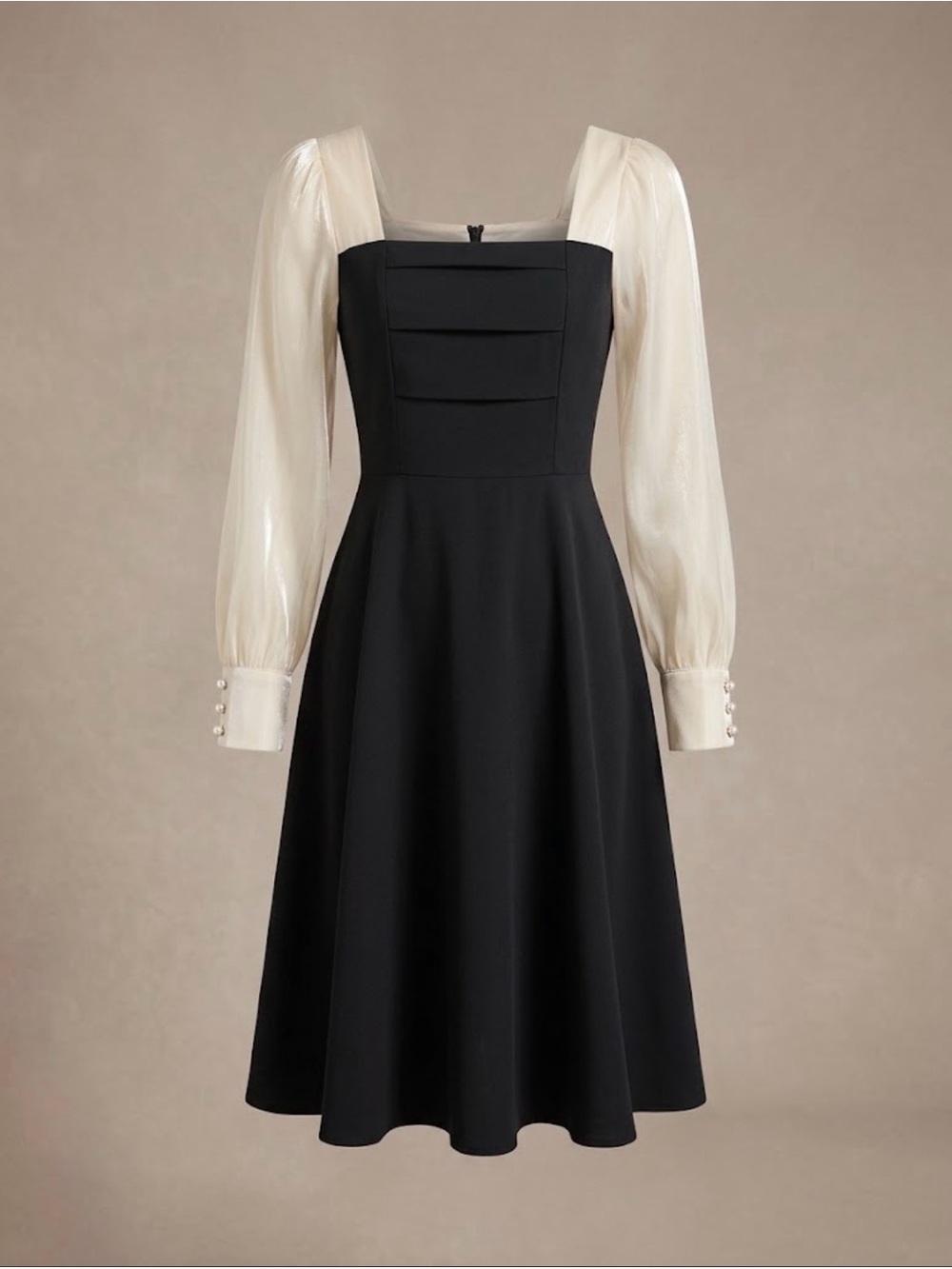 Women's Black Dress with Ivory Sheer Sleeves